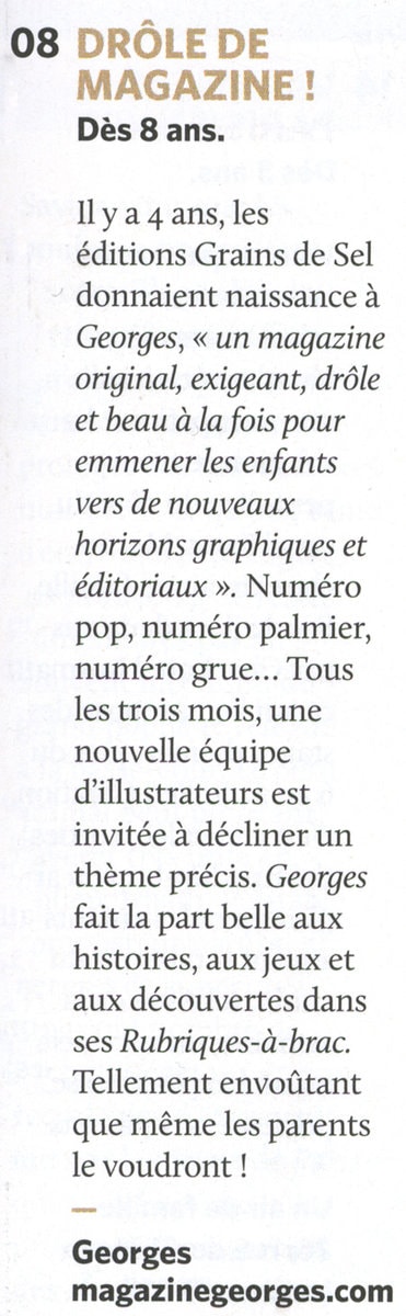 Extrait du magazine Vivre Paris 2015 sur le magazine Georges