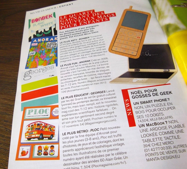 Extrait du magazine Glamour sur le magazine Georges des Editions Grain de Sel devenues Maison Georges